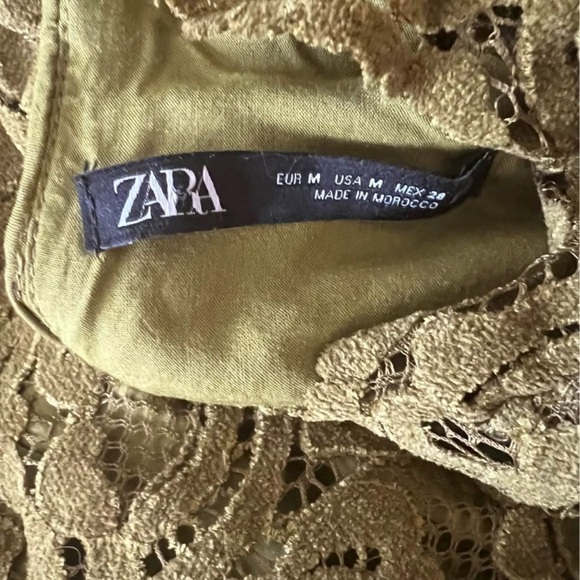 Zara Olive Green Lace Long Sleeve Dress - Picture 7 of 10